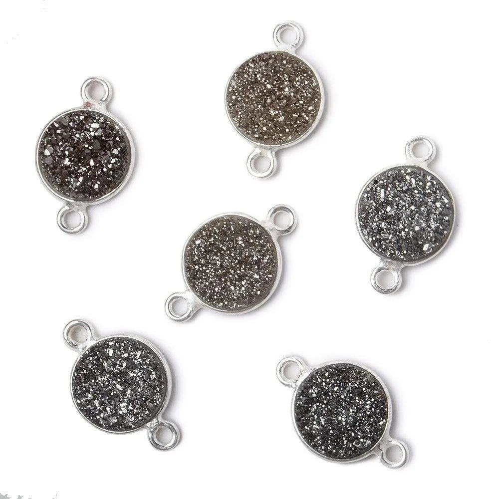 10mm Silver .925 Bezel Metallic Platinum Drusy Coin Connector 1 piece