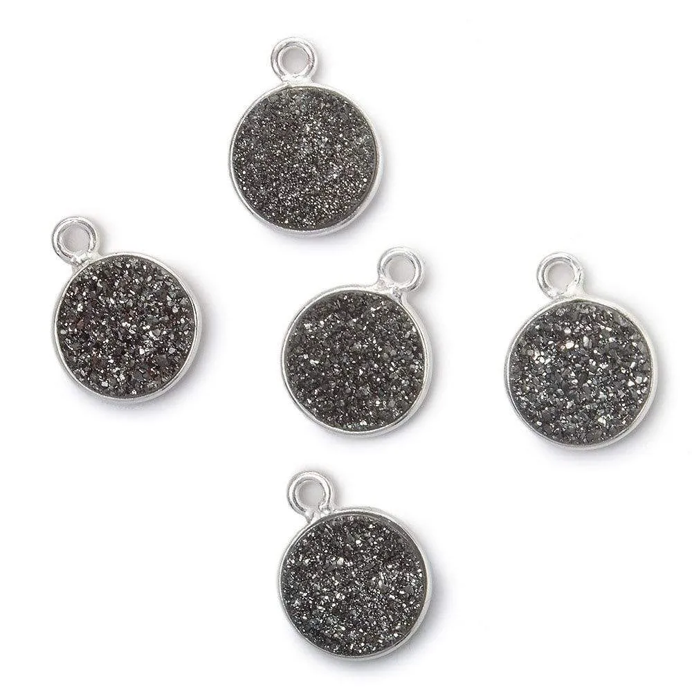 10mm Silver .925 Bezel Metallic Platinum Drusy Coin Pendant  1 piece