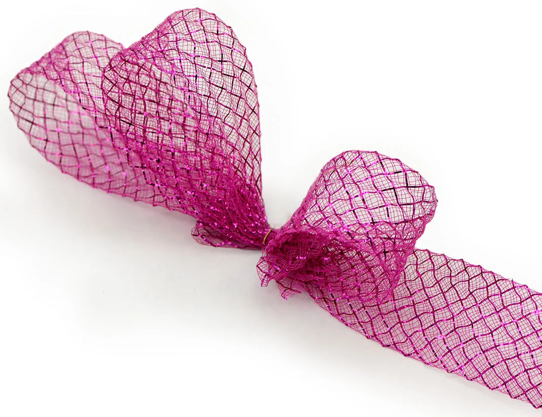 1.5" Deco Flex Mesh Ribbon: Metallic Fuchsia Pink (30 Yards)