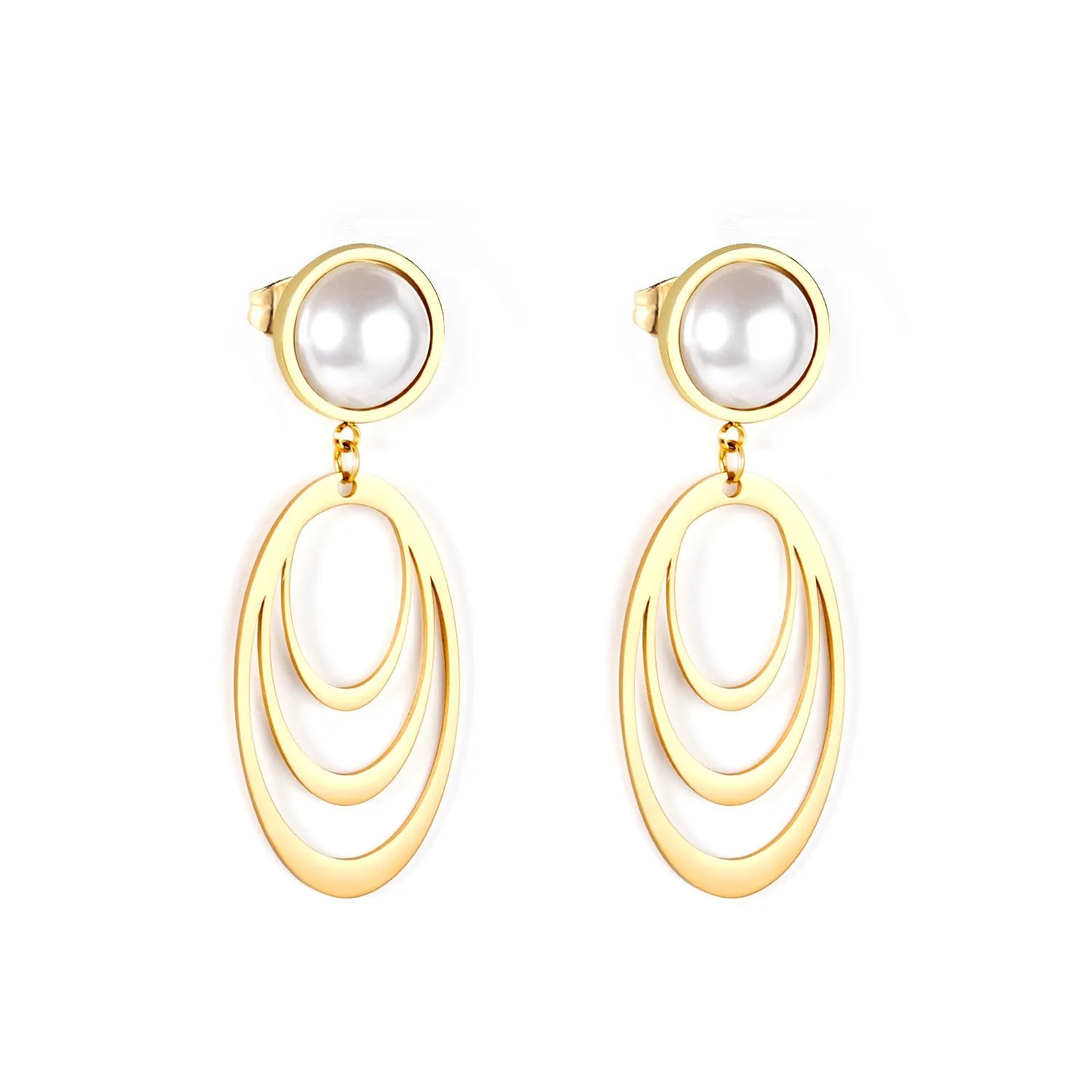 18K Gold PVD Pearl Triple Oval Earrings