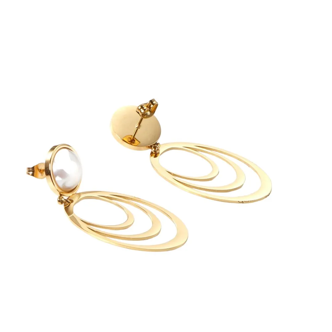 18K Gold PVD Pearl Triple Oval Earrings