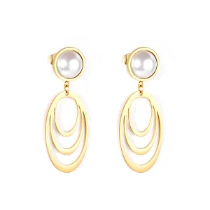 18K Gold PVD Pearl Triple Oval Earrings