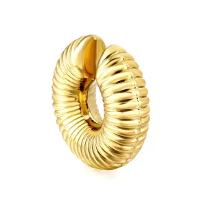 18K Gold PVD Ribbed Sun Hoop Oversize Clip Earring