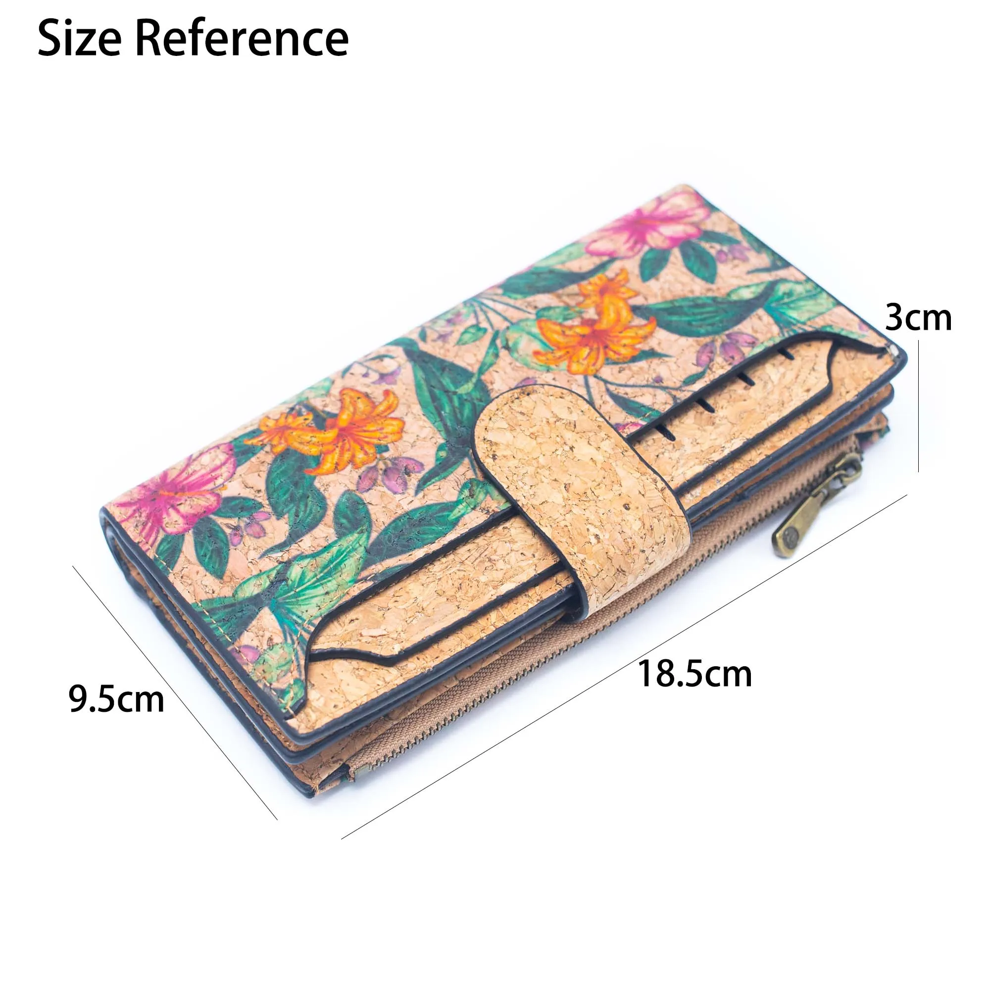 6 Natural Cork card long Wallets with Floral Print and Mosaic Patterns (6 Units Pack) HY-015-MIX-6