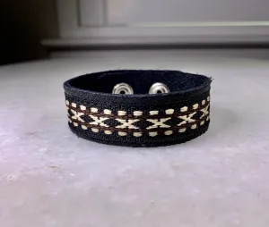 Black Stitched Leather Bracelet