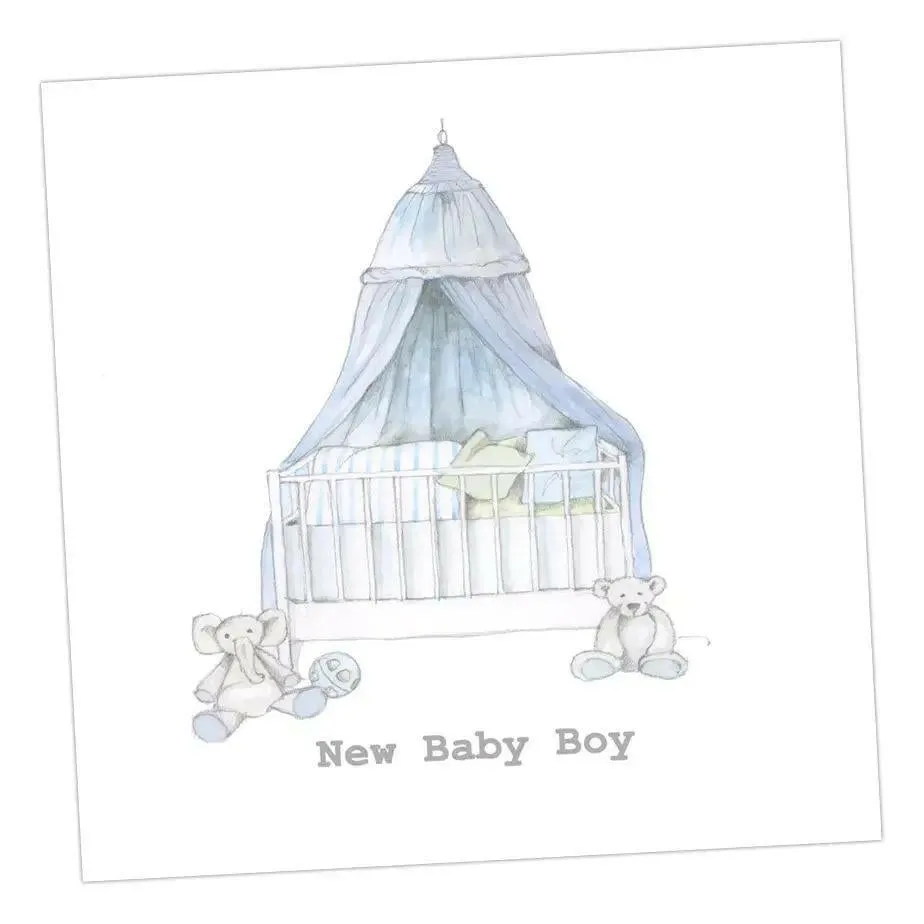 Blue Cot New Baby Boy Card