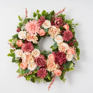 Blush & Bashful - Mixed Dahlia, Peony & Rose Spring Summer Front Door Wreath