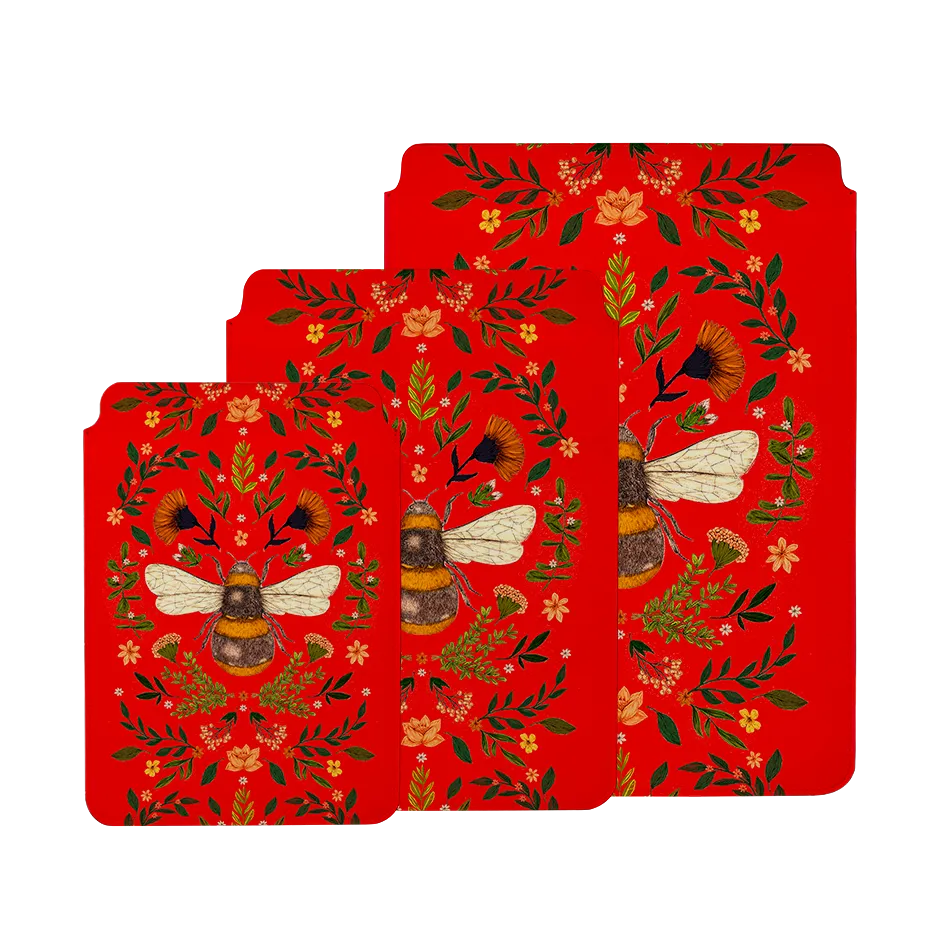 Botanical Bee Red By Jade Mosinski Laptop, Kindle & iPad Sleeve