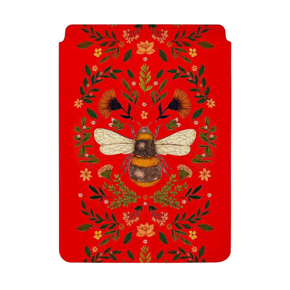 Botanical Bee Red By Jade Mosinski Laptop, Kindle & iPad Sleeve