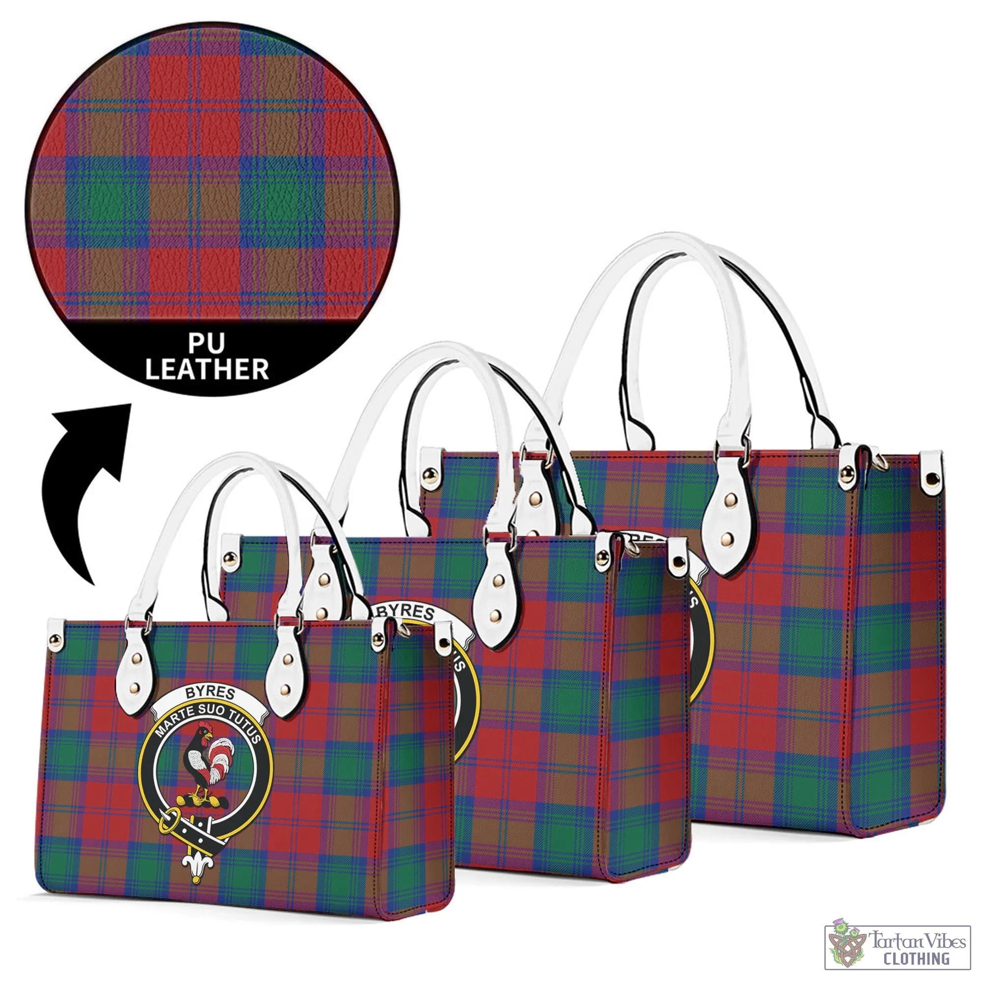 Byres (Byses) Tartan Luxury Leather Handbags with Family Crest