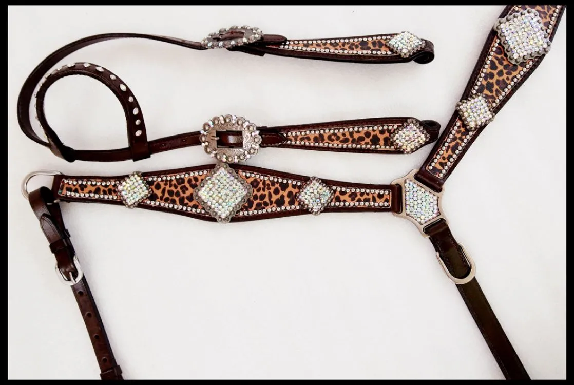 Cheetah & Rhinestone Headstall Set