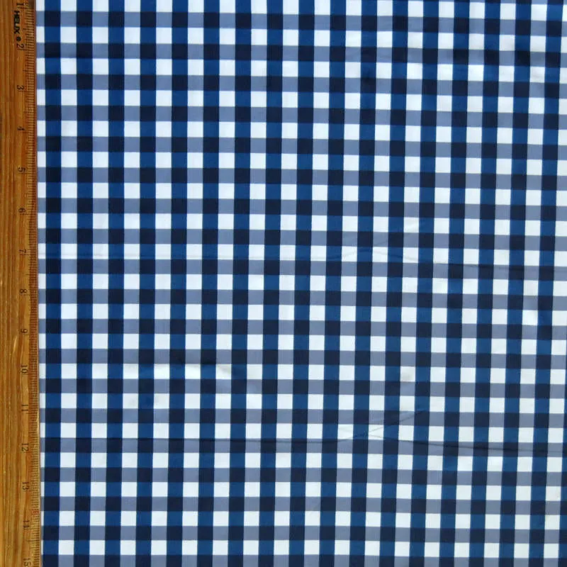 Classic Navy and White Gingham Nylon Spandex Swimsuit Fabric