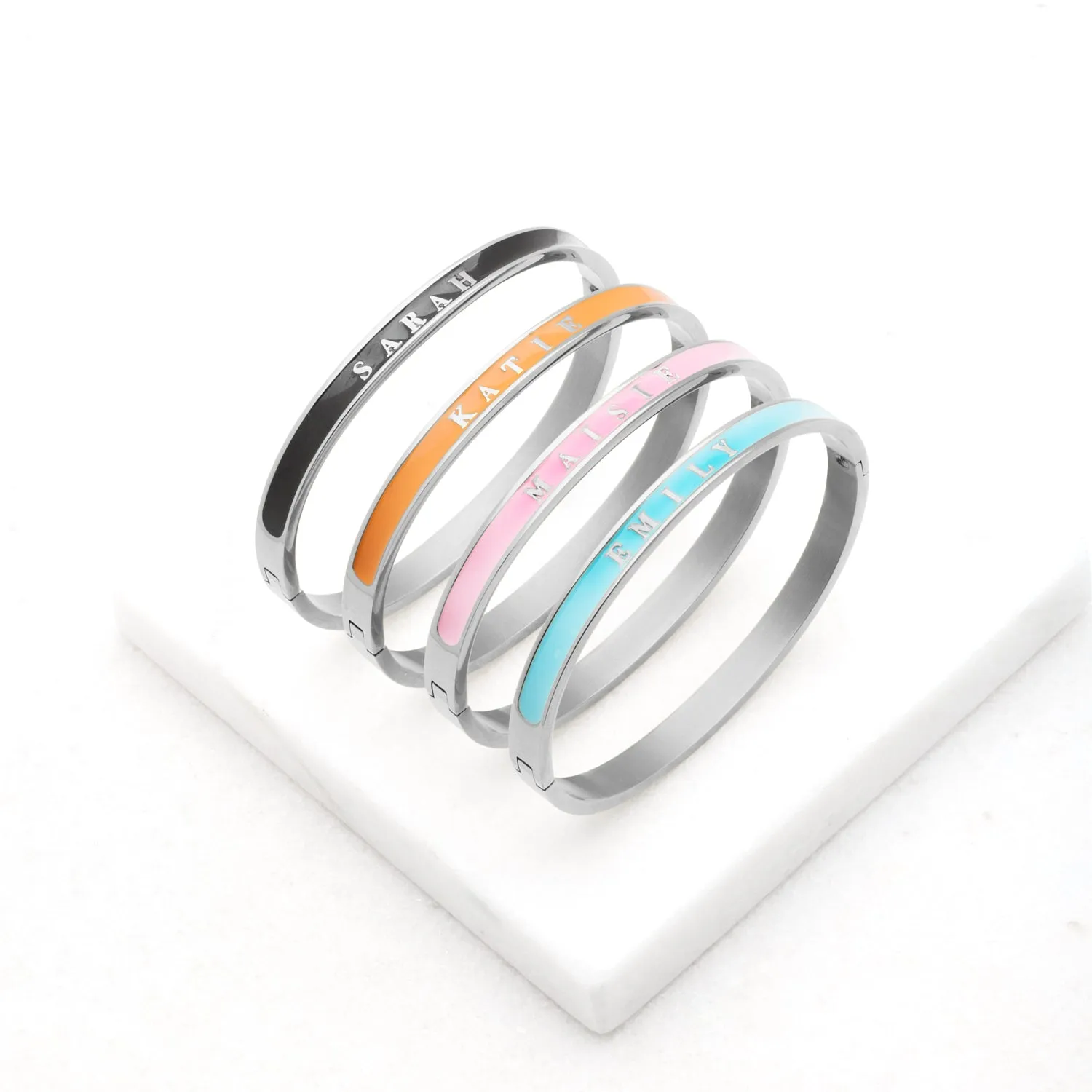 Custom Name Color Enamel Bangle (Silver)