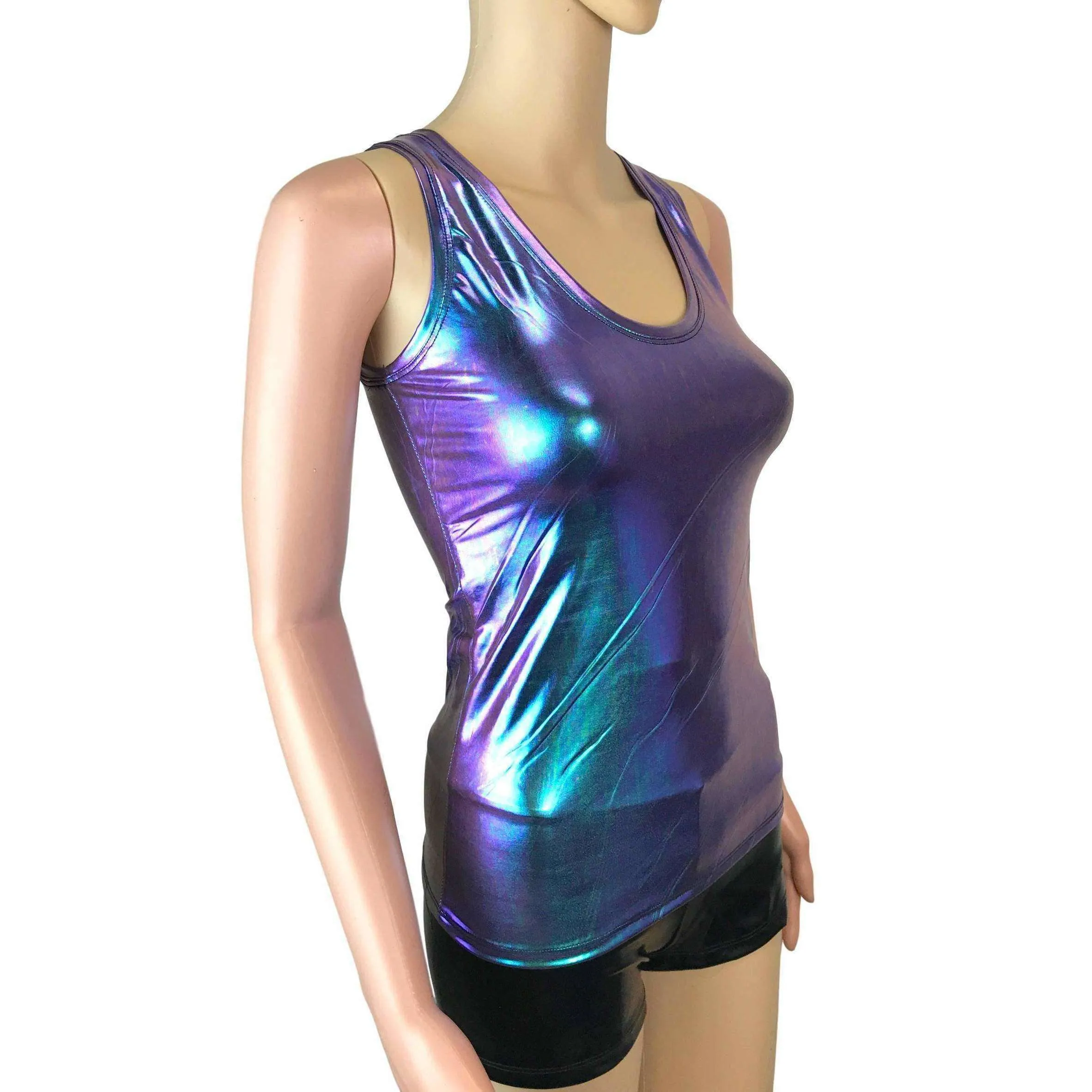 Full Length Tank Top - Oil Slick Holographic