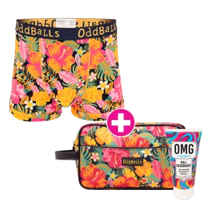 Hibiscus Grooming Set Bundle - Mens Boxer Shorts, Wash Bag & Ball Deodorant Bundle