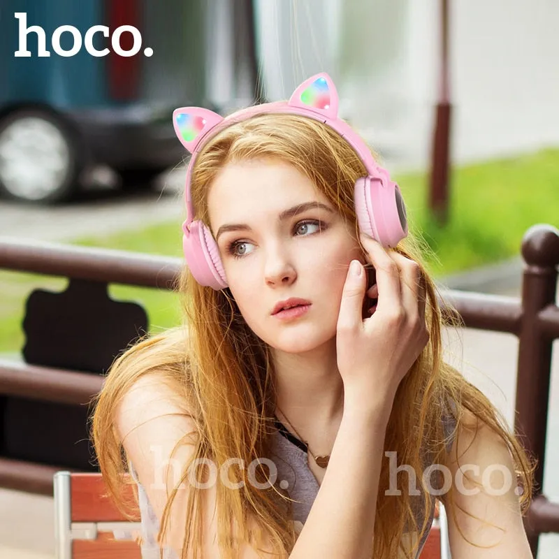 HOCO Gaming LED bluetooth headphones girl Headset for phone  Music PC Laptop Kids Headphones TF Card 3.5mm Plug with microphone