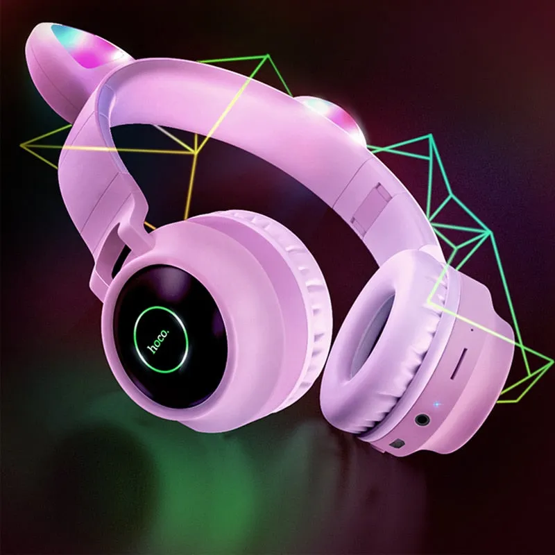 HOCO Gaming LED bluetooth headphones girl Headset for phone  Music PC Laptop Kids Headphones TF Card 3.5mm Plug with microphone