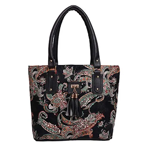 jsm fashion Women's Handbag (BLACK PRINT_Black)