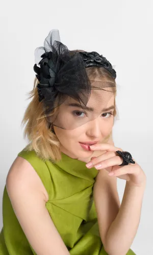 Leather Headband with Tulle Flower Detail