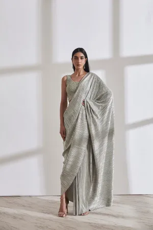 Metallic 2.0 Sari with Wave Emb Crossover Top