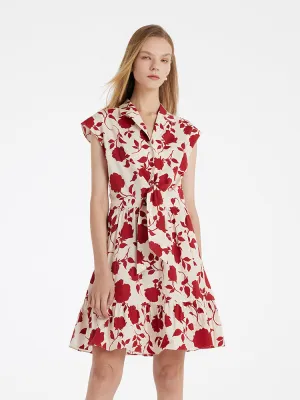 Rose Printed Knotted Women Mini Dress