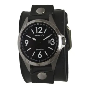 Sapphire Crystal Black Watch with Embossed Black Leather Cuff