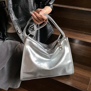 Small Silver Shoulder Bags for Women Designer Fashion Handbags Trend Leather Underarm Shoulder Side Ladies Crossbody Bag