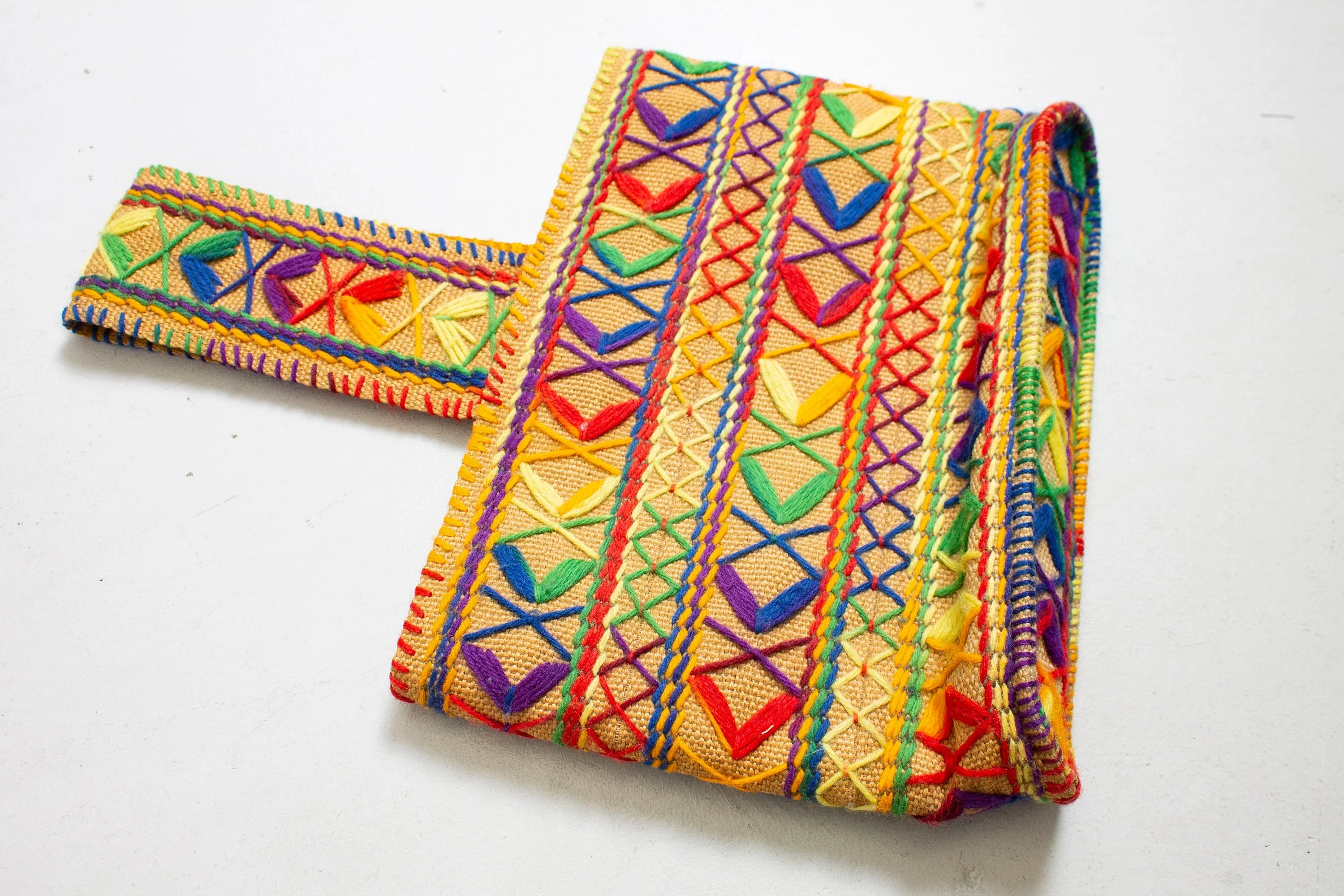 Vintage 1970s Tote Bag Rainbow Woven Boho Purse 70s