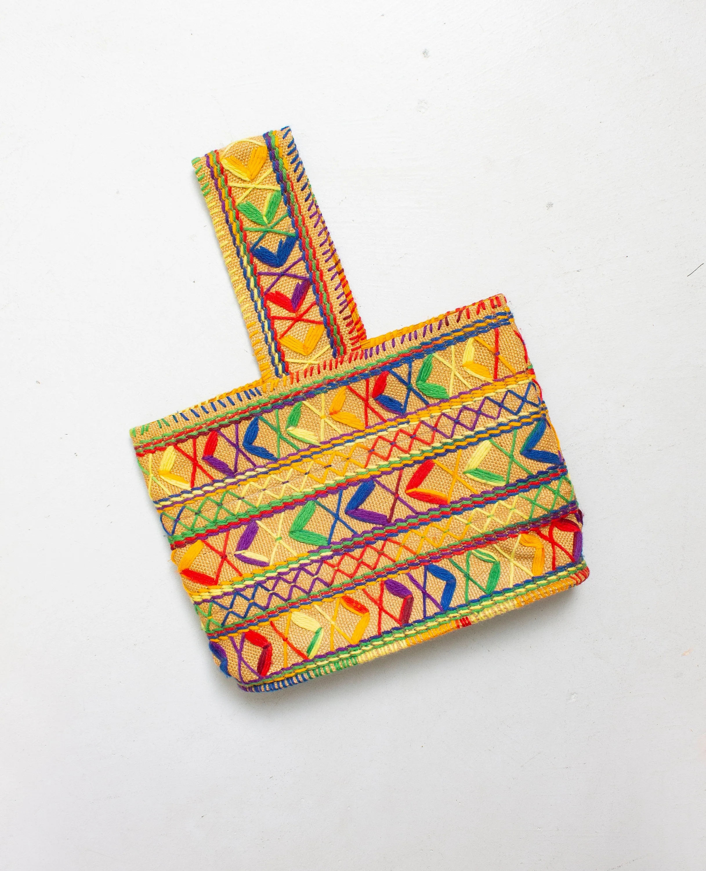 Vintage 1970s Tote Bag Rainbow Woven Boho Purse 70s